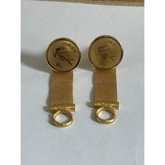 Vintage Dante “Virgo” Zodiac Sign  Gold-tone Cufflinks With Mesh Wraps - Picture 1 of 6